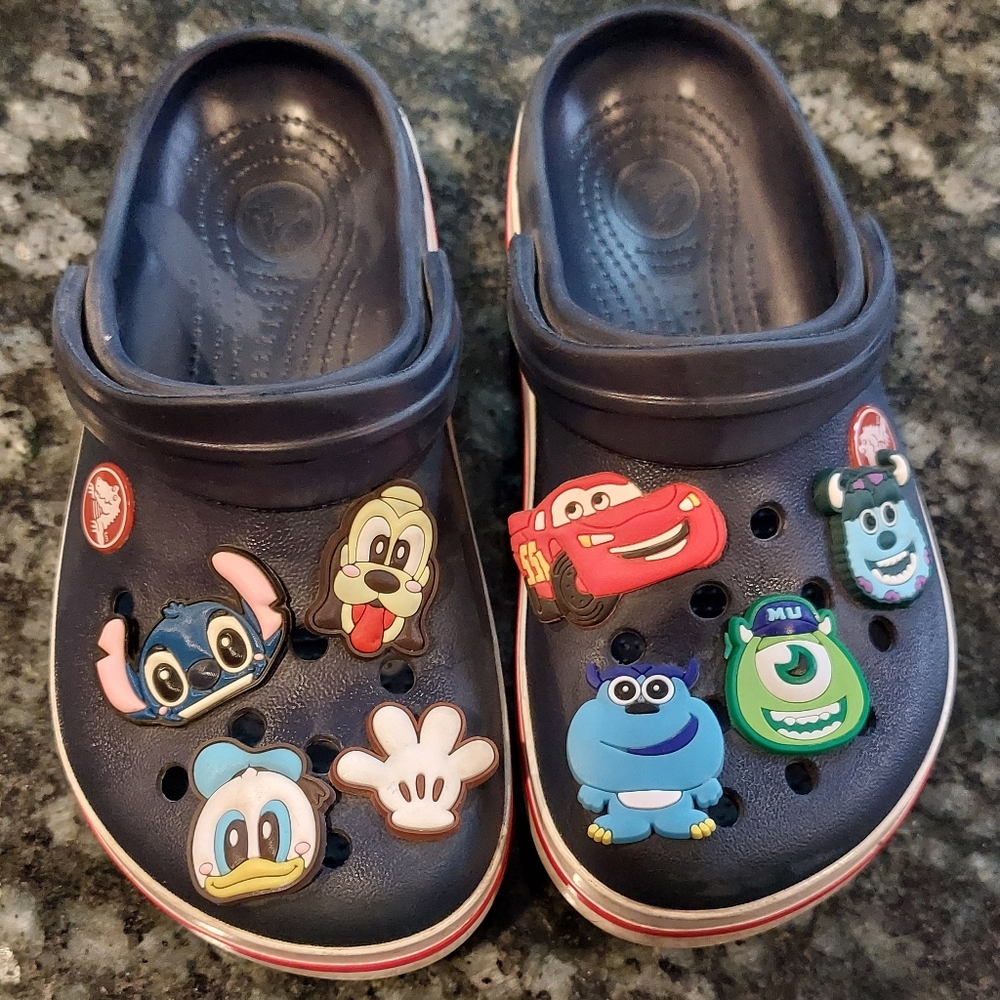 DISNEY JIBBED OUT Navy Crocs